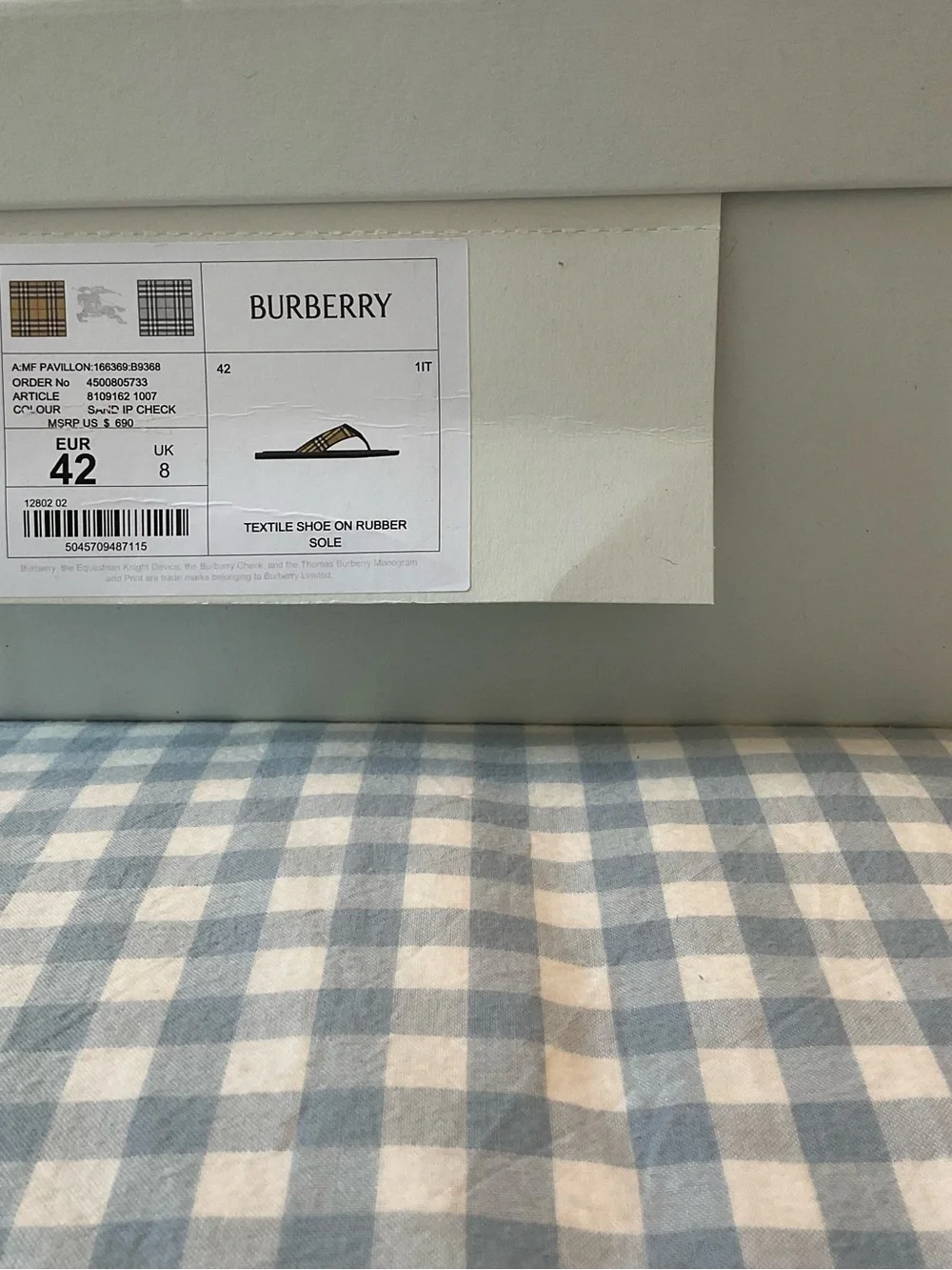 Burberry Beige Check Thong Sandals with Black Footbed